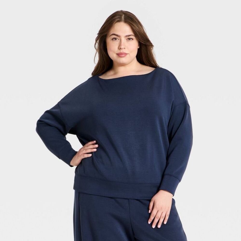 Women's Airy Sleek Boatneck Sweatshirt - All In Motion Navy Blue XL